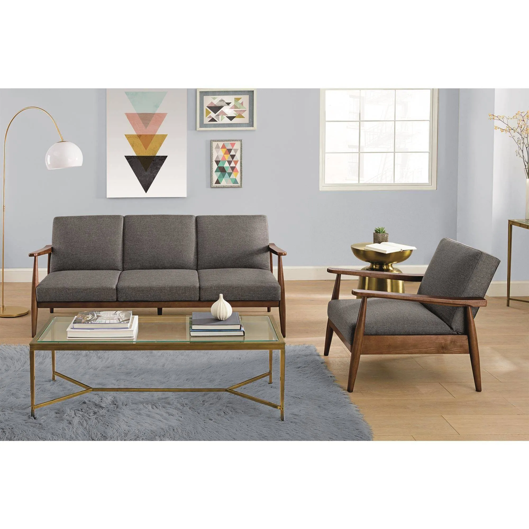 Kelli Flynn Mid-Century Chair Wood with Linen Upholstery