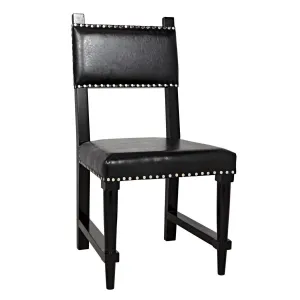 Kerouac Dining Chair with Leather, Distressed Black