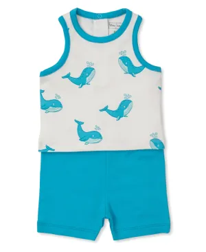 Kissy Kissy Whale Antics Shorts Set - Blue