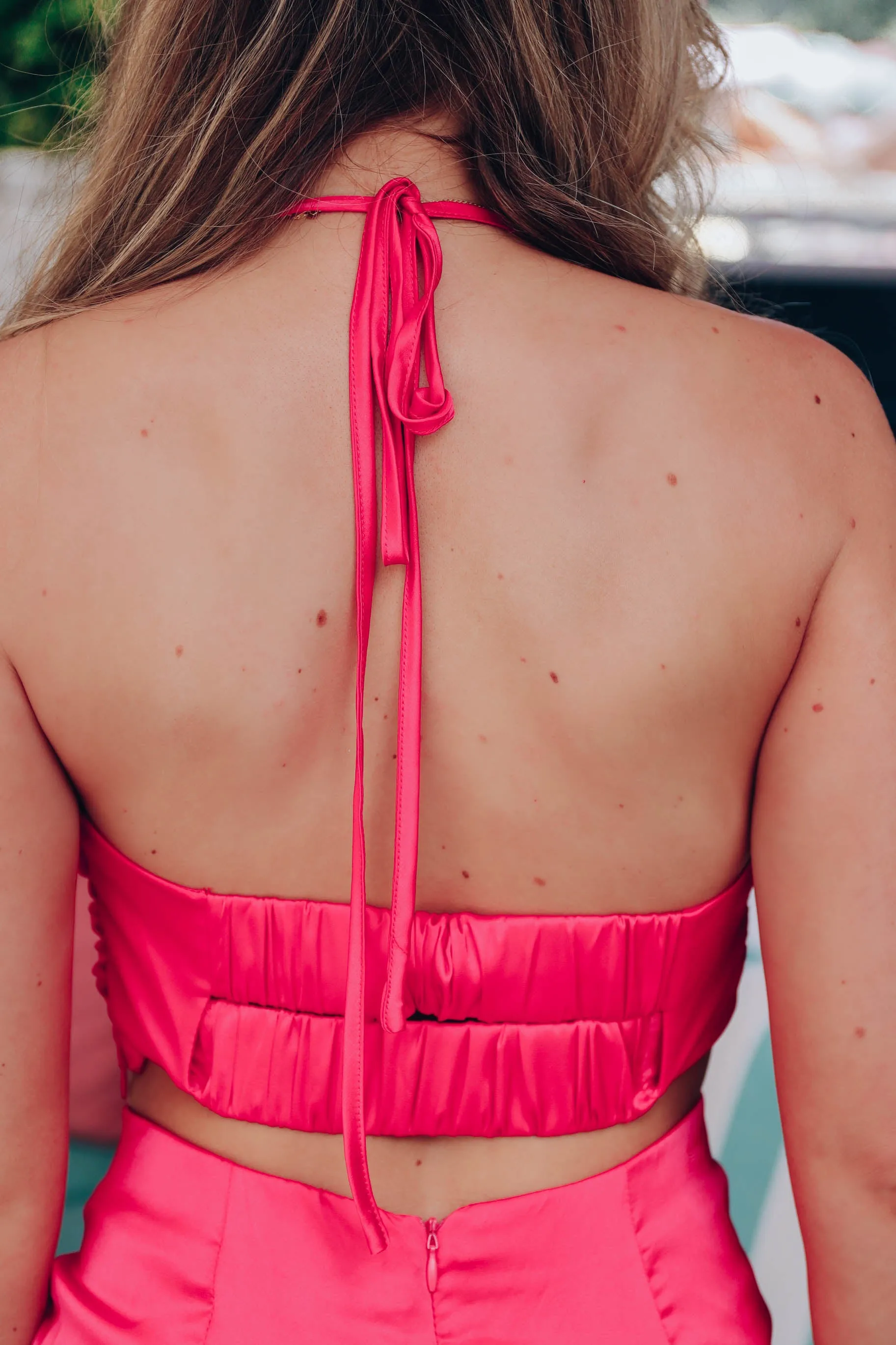 Krissy Satin Halter Top - Pink