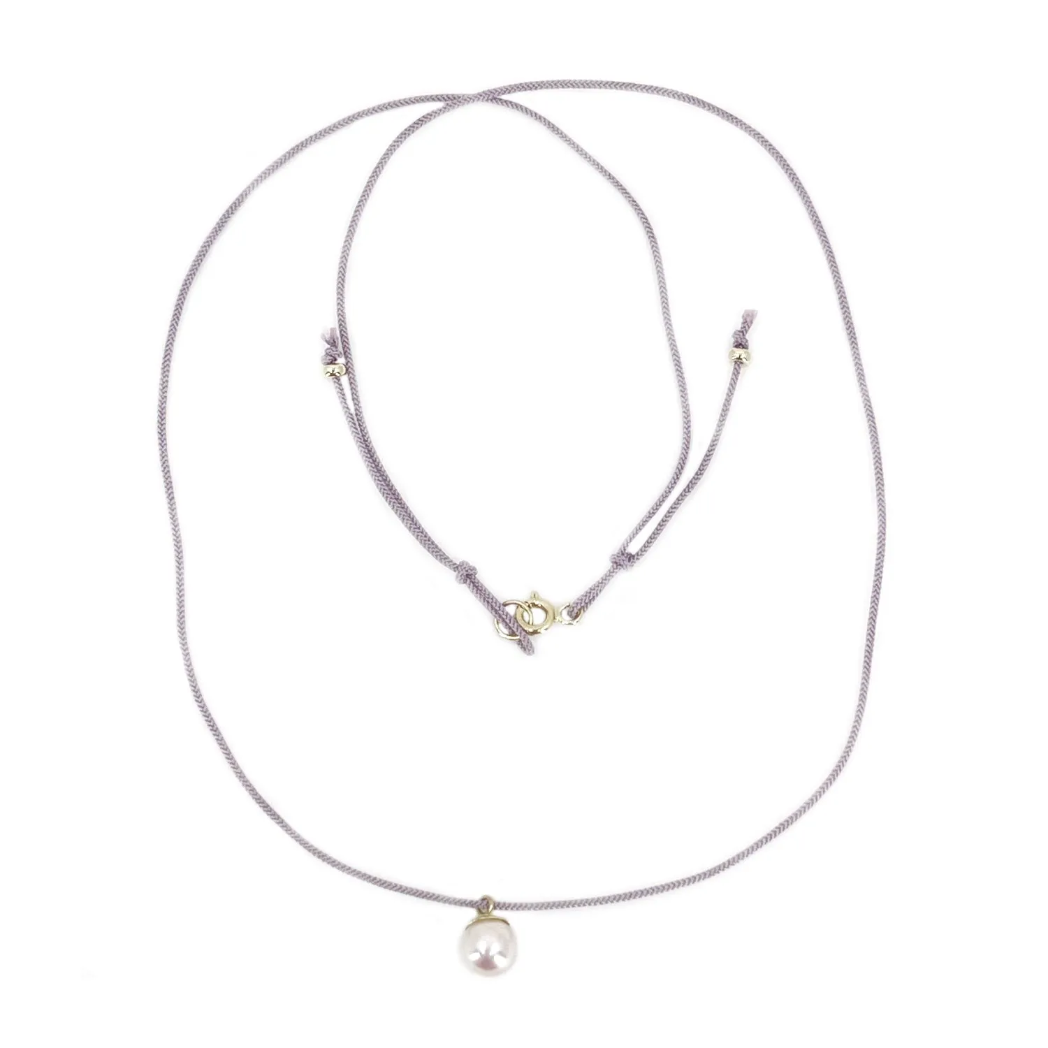 Kumihimo Braided Lavender Purple Silk Vintage Akoya Saltwater Cultured Pearl Adjustable Necklace-14K Yellow Gold