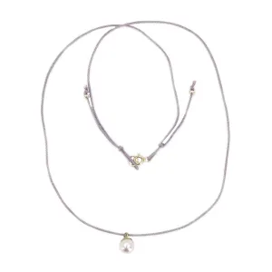 Kumihimo Braided Lavender Purple Silk Vintage Akoya Saltwater Cultured Pearl Adjustable Necklace-14K Yellow Gold