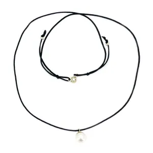 Kumihimo Braided Pure Black Silk Vintage Akoya Saltwater Cultured Pearl Adjustable Necklace-14K Yellow Gold