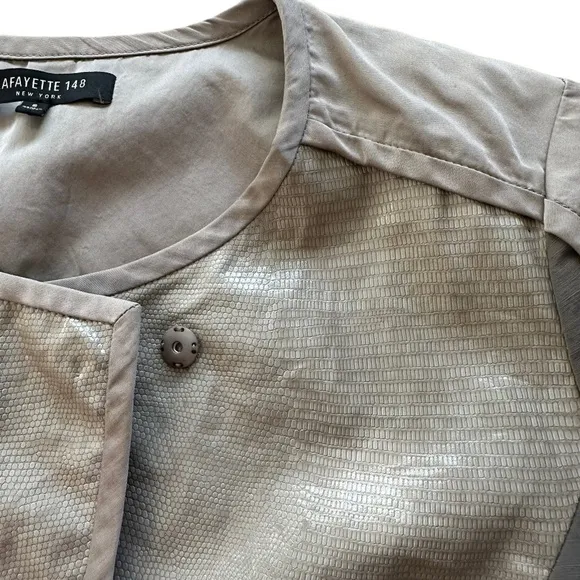 Lafayette 148 New York Size 6 Linen Blend Gray Pockets Faux Snake Print Jacket
