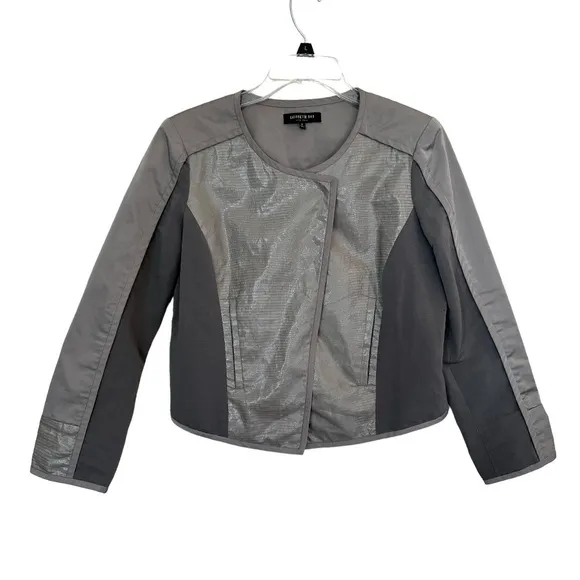 Lafayette 148 New York Size 6 Linen Blend Gray Pockets Faux Snake Print Jacket