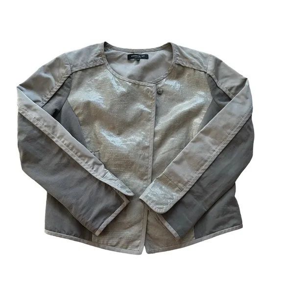 Lafayette 148 New York Size 6 Linen Blend Gray Pockets Faux Snake Print Jacket