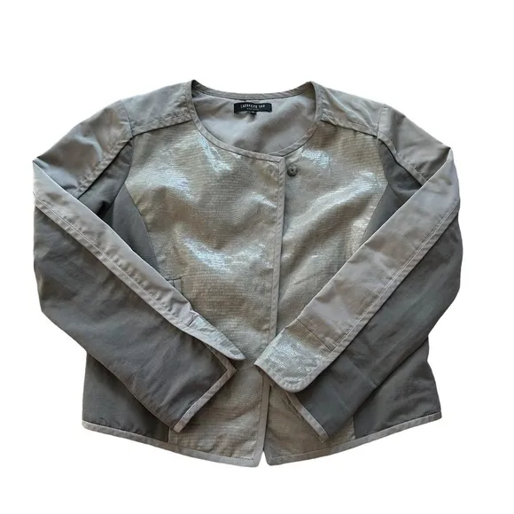 Lafayette 148 New York Size 6 Linen Blend Gray Pockets Faux Snake Print Jacket