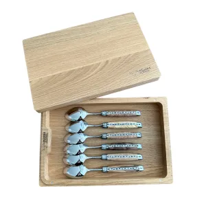 Laguiole en Aubrac Handcrafted 6-Piece Dessert Spoon Set with Mixed European Wood Handles