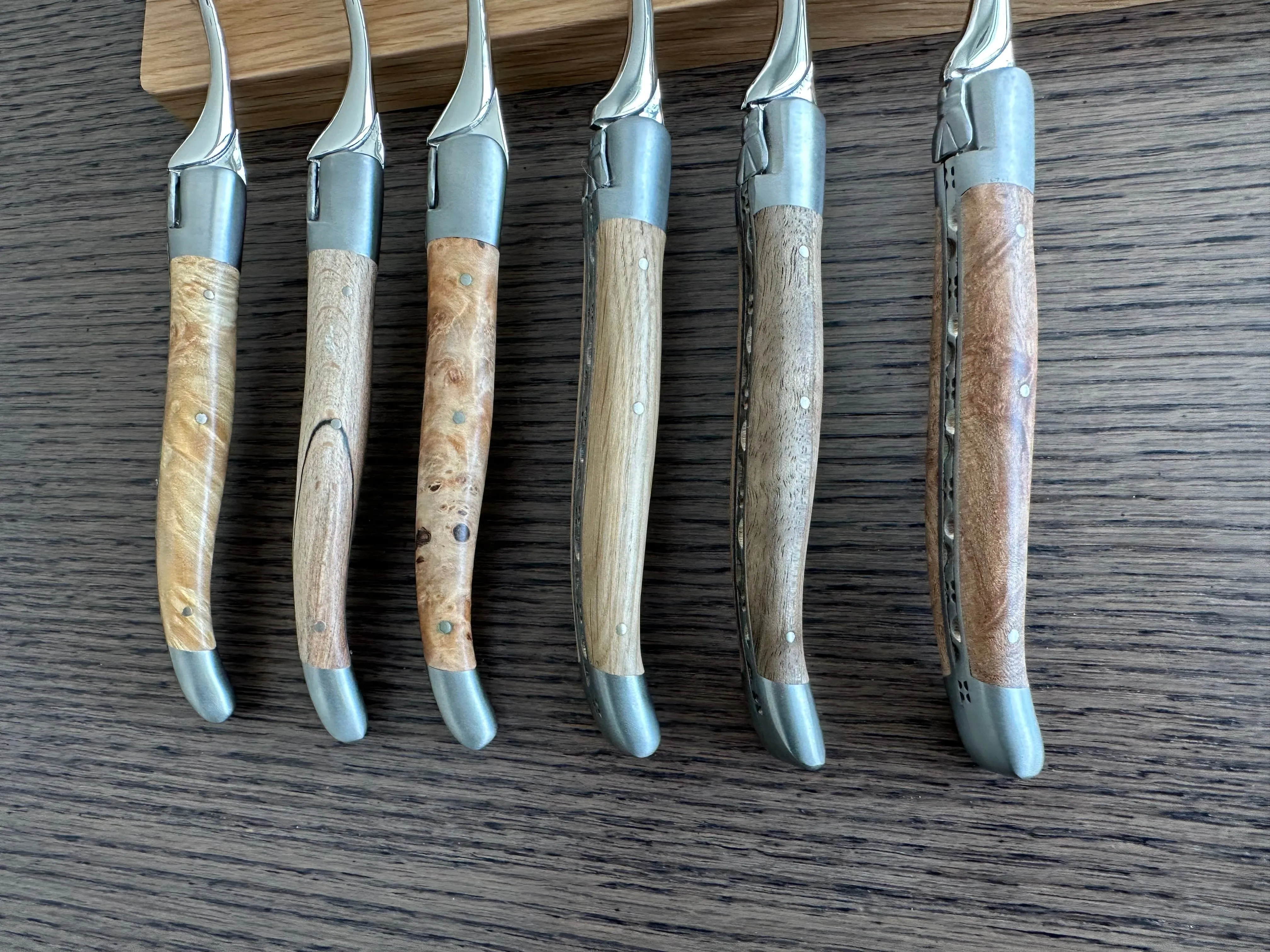 Laguiole en Aubrac Handcrafted 6-Piece Dinner Fork Set with Mixed European Wood Handles