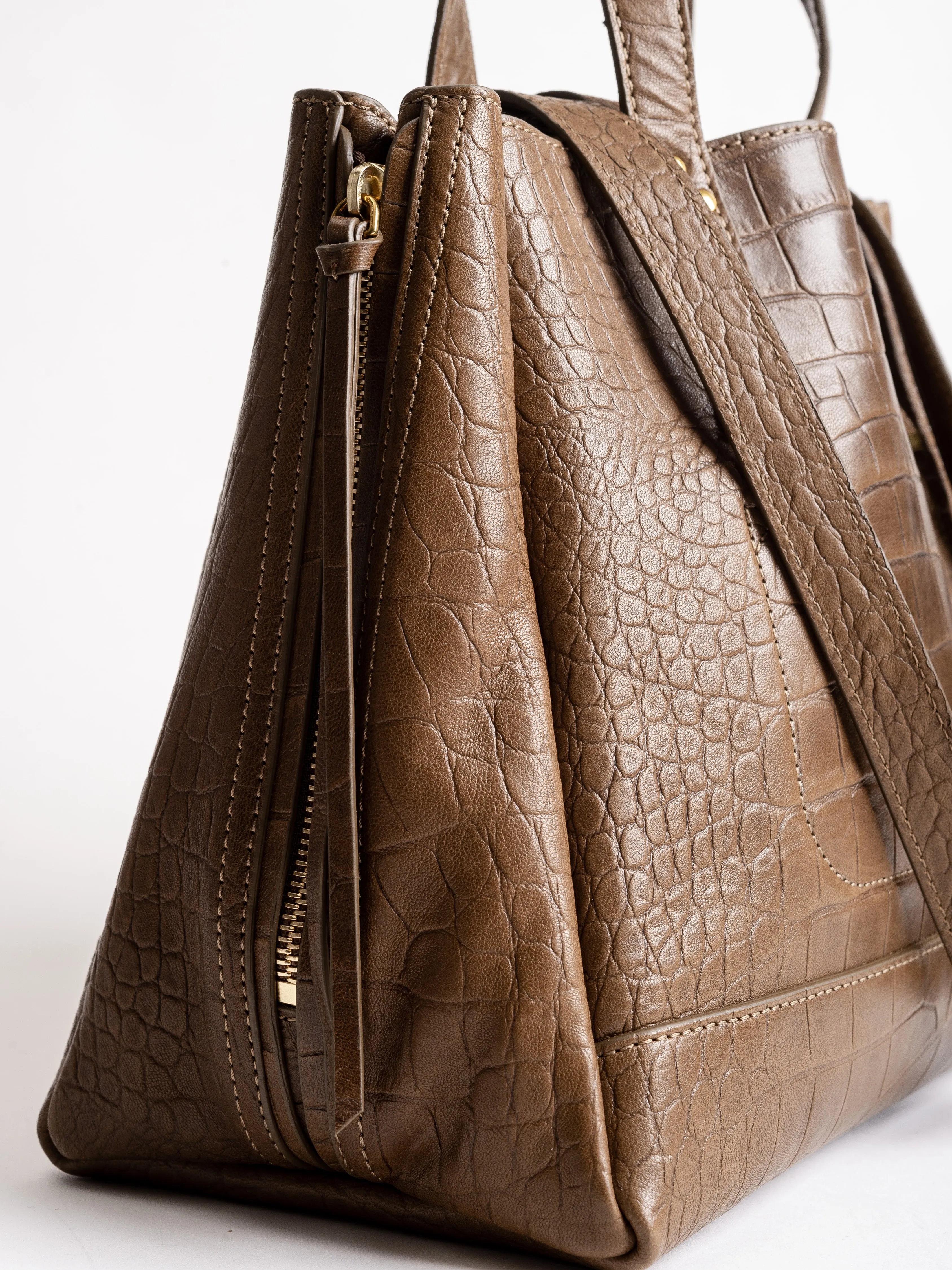 lambskin tote - croco/kaki