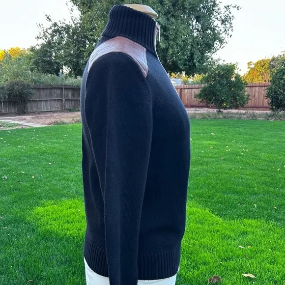 Lauren Ralph Lauren Sweater Knit Cotton with Brown Leather Accents | Size Large