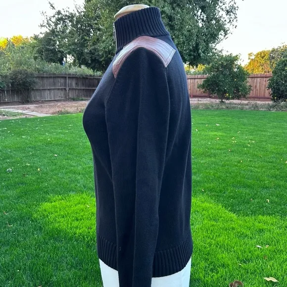 Lauren Ralph Lauren Sweater Knit Cotton with Brown Leather Accents | Size Large