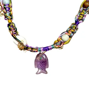 LAVENDER STARRY SKY GLOW FISH ROCKSTAR NECKLACE