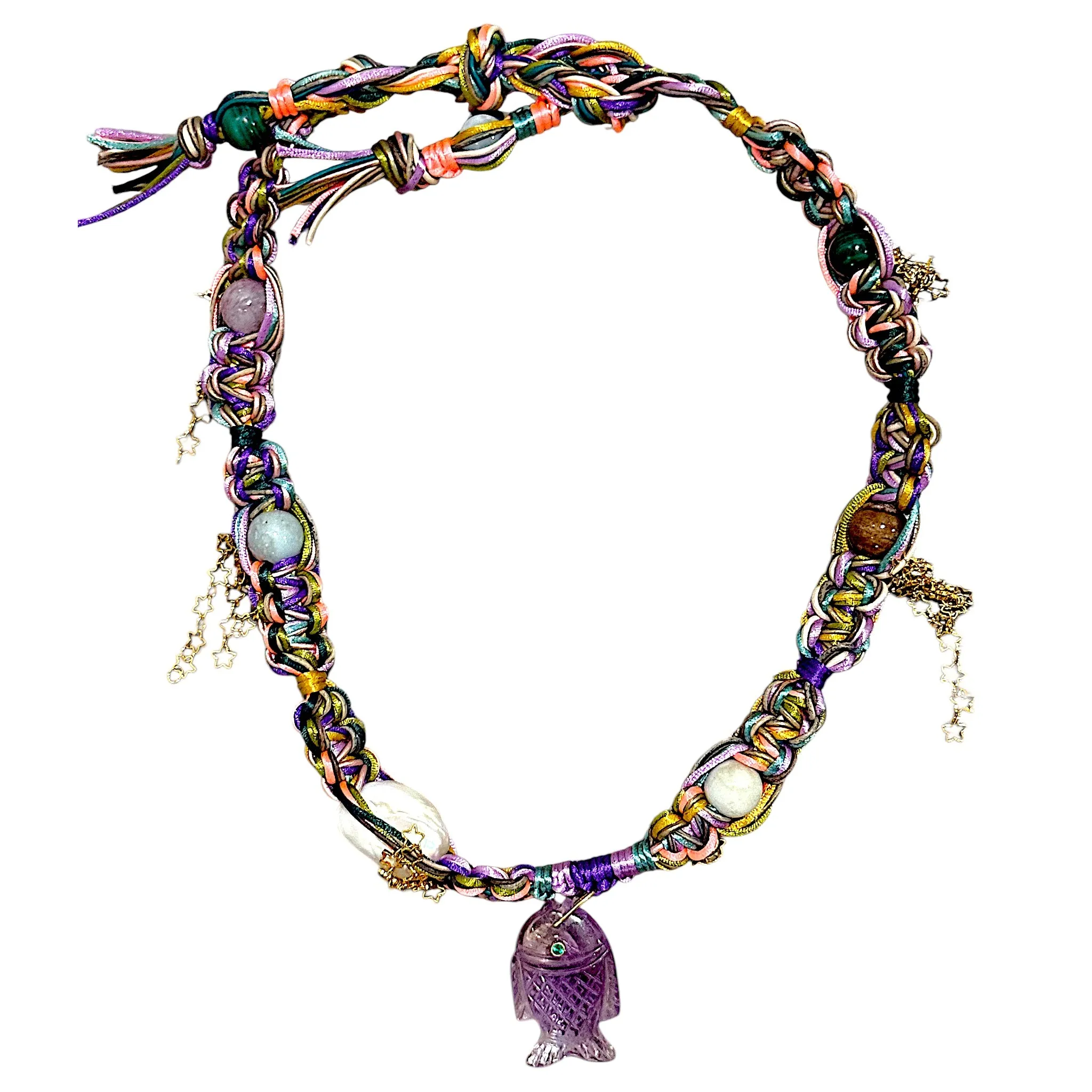 LAVENDER STARRY SKY GLOW FISH ROCKSTAR NECKLACE