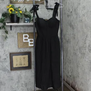 LC Lauren Conrad Womens Tie Shoulder Strap Padded Woven Fit Flare Dress Black S