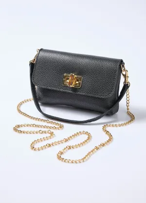 Leather clutch bag with metal clasp