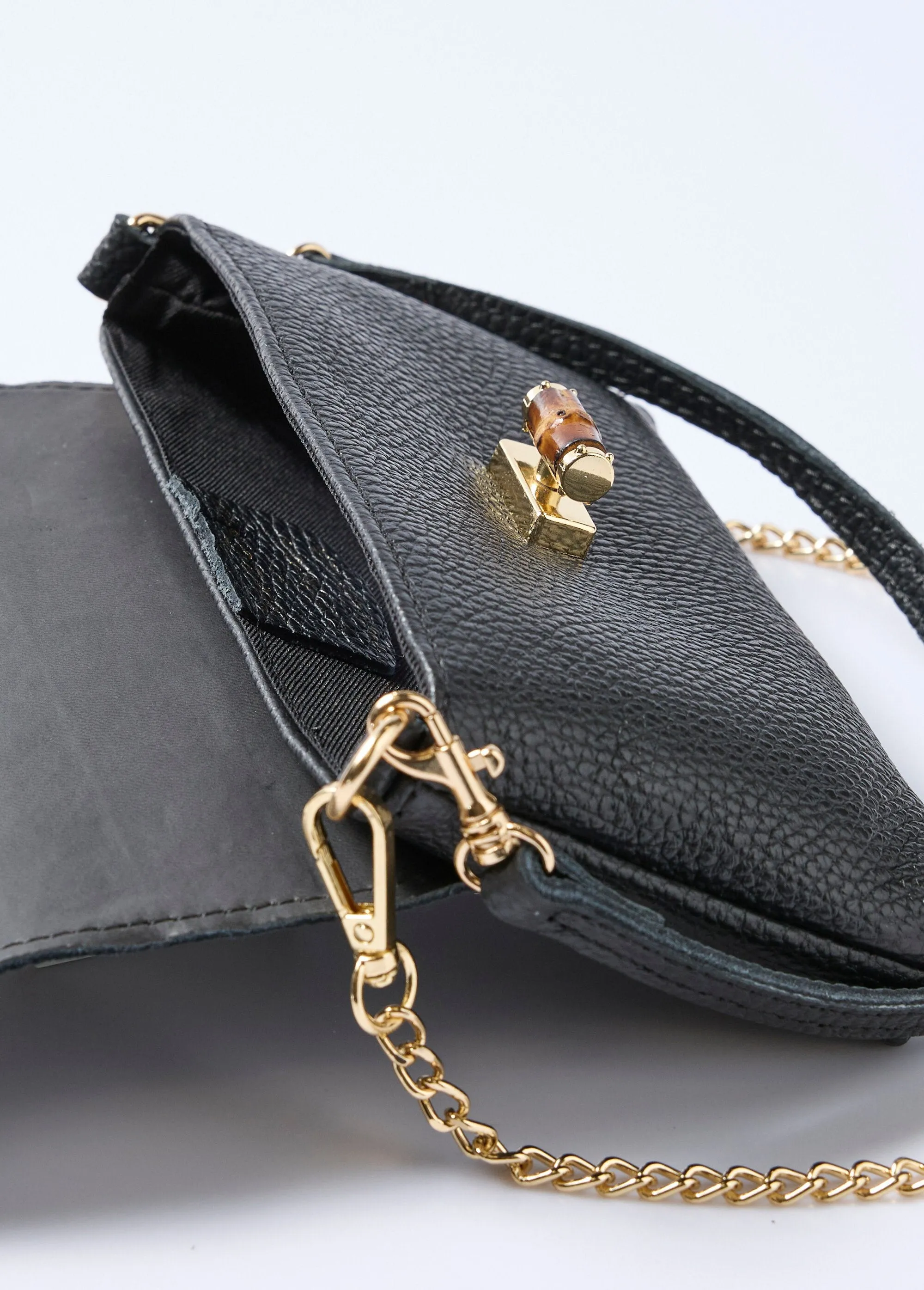 Leather clutch bag with metal clasp