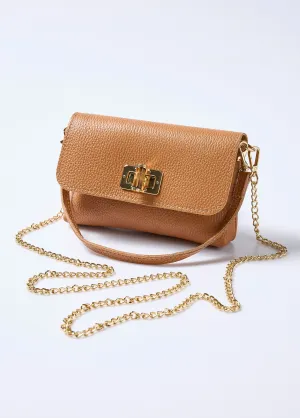 Leather clutch bag with metal clasp