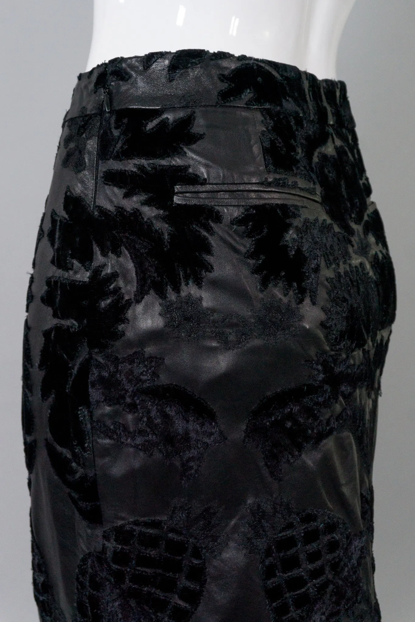 Leather Embroidered Appliqué Skirt