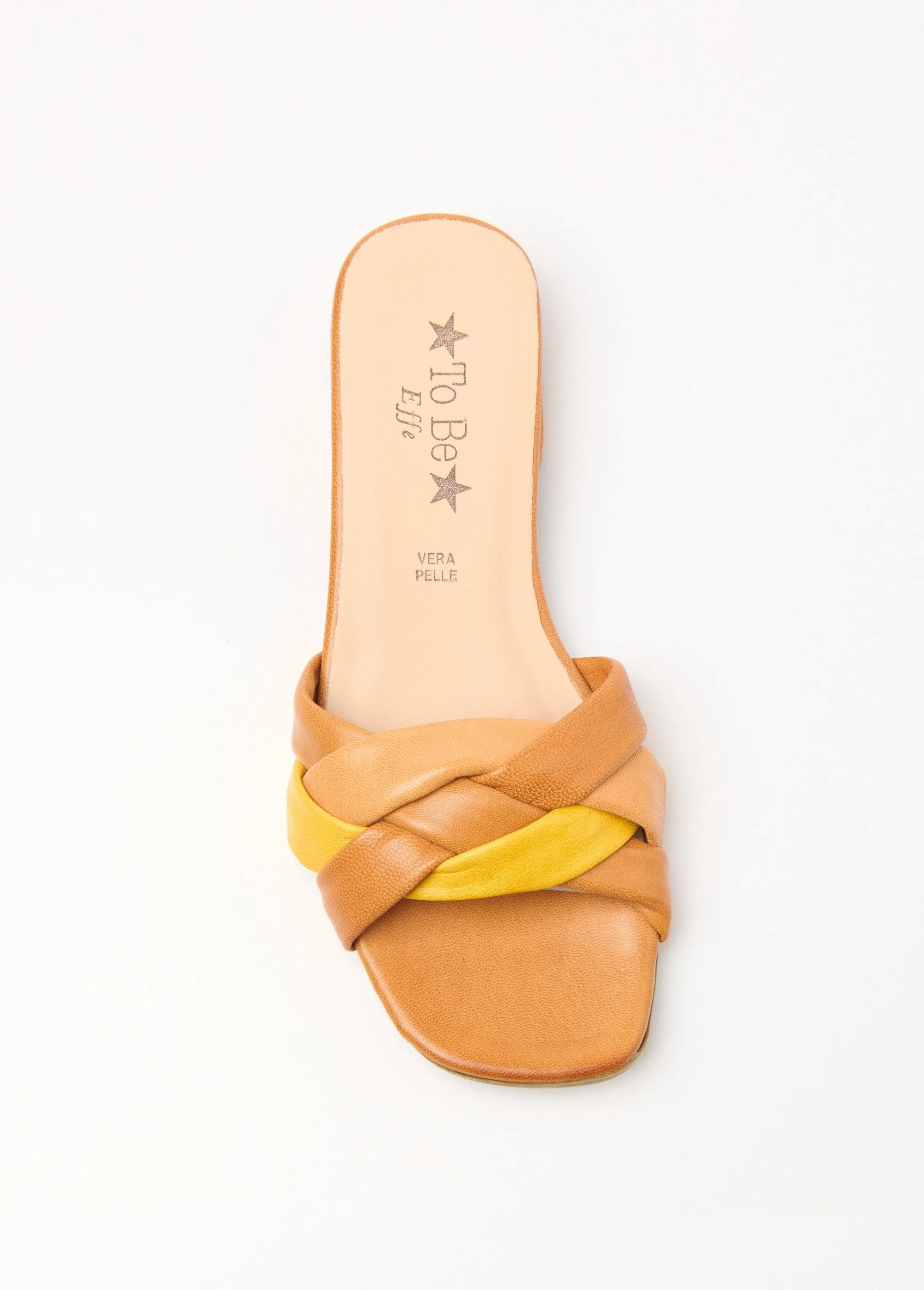Leather mules with fancy interlaced straps