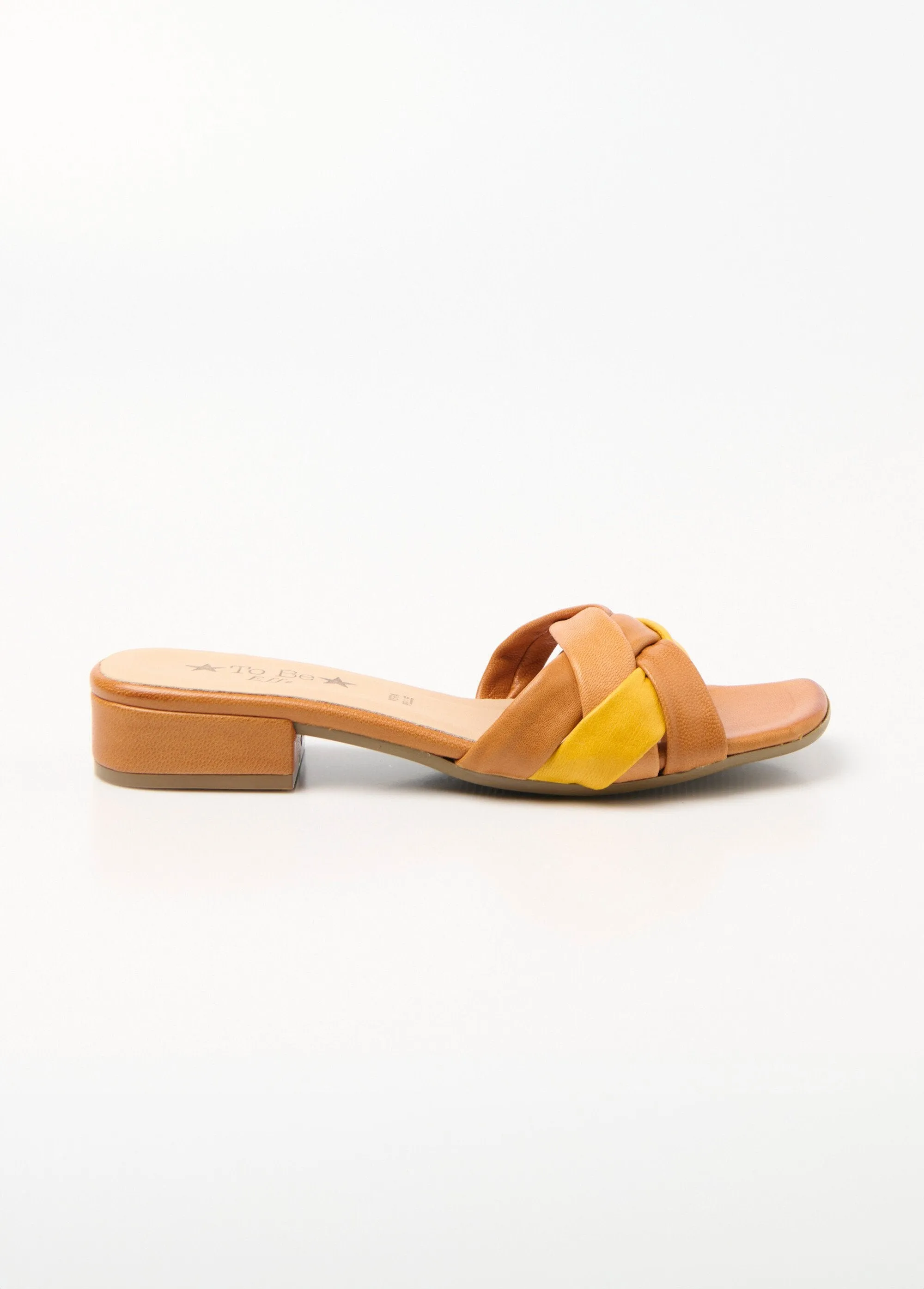 Leather mules with fancy interlaced straps