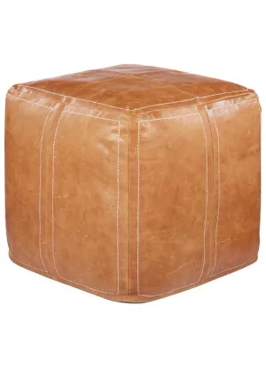 Leather Ottoman with Linen Stitching