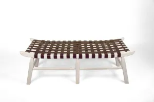 Leather Strapped Bench (White)