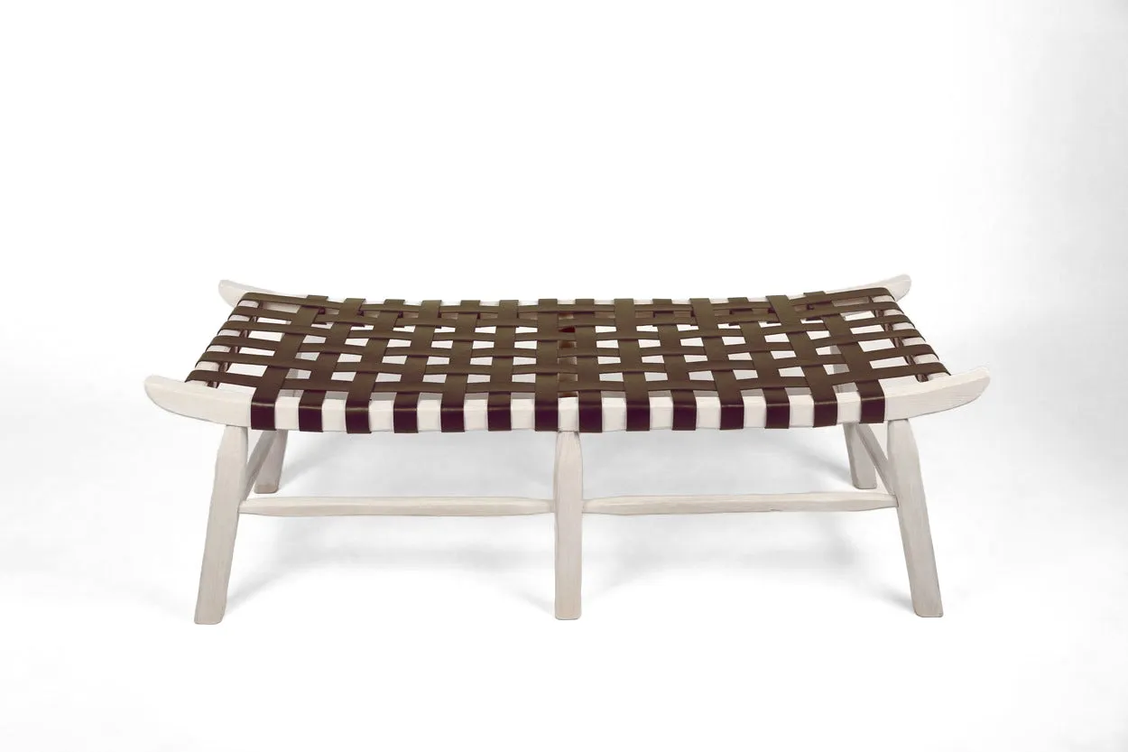 Leather Strapped Bench (White)