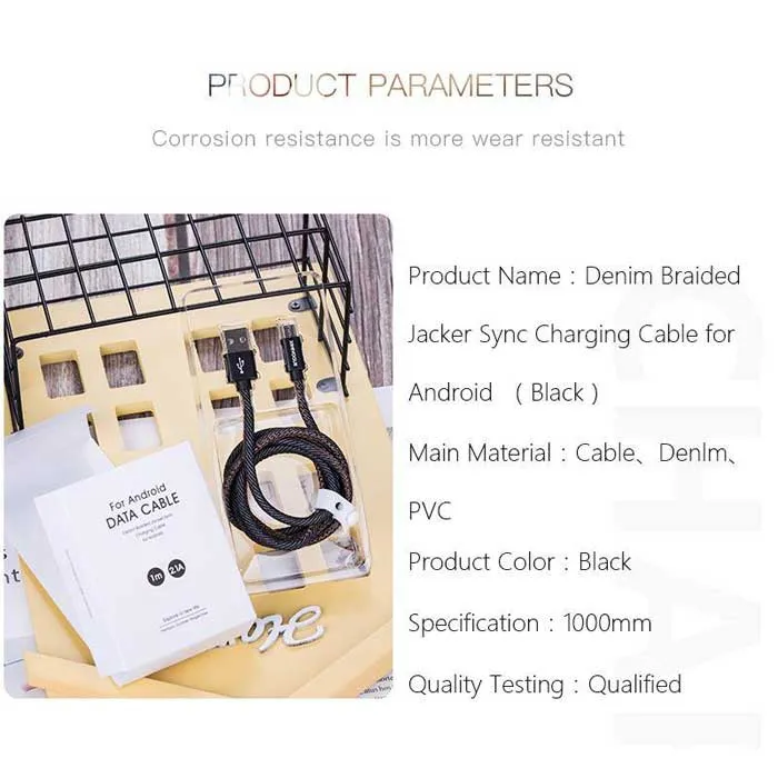 Leather Tape is Easy To Take in Without Knots Android Denim Woven Data Cable