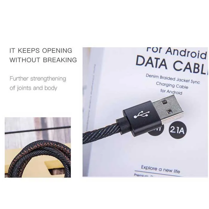 Leather Tape is Easy To Take in Without Knots Android Denim Woven Data Cable