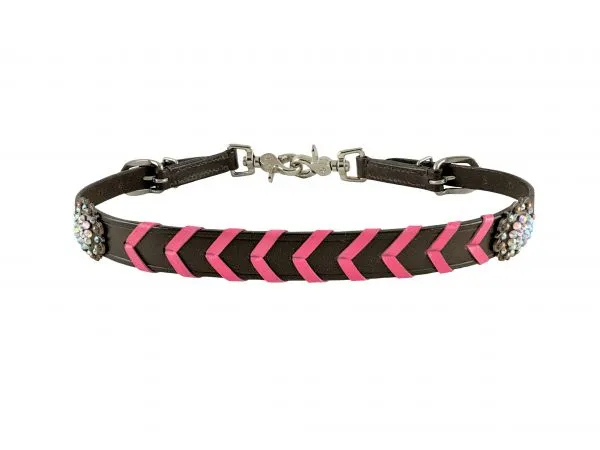 Leather wither strap with colorful rawhide lacing