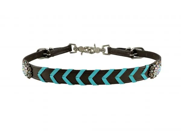 Leather wither strap with colorful rawhide lacing