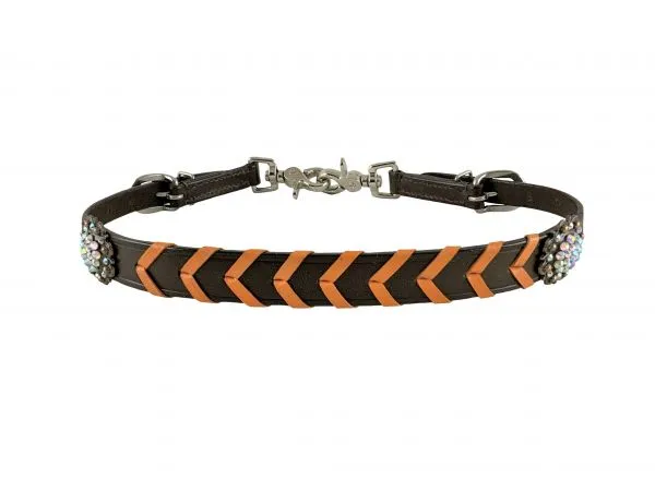 Leather wither strap with colorful rawhide lacing