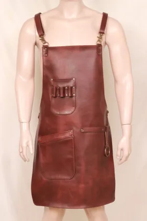 Leather Woodworkers Apron with Straps & Pockets