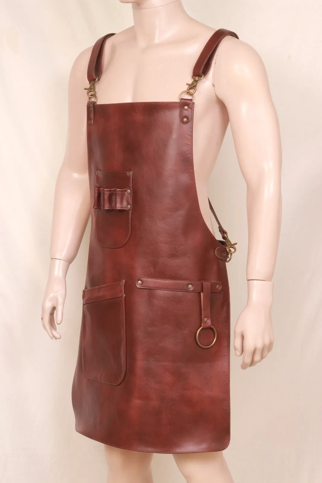 Leather Woodworkers Apron with Straps & Pockets