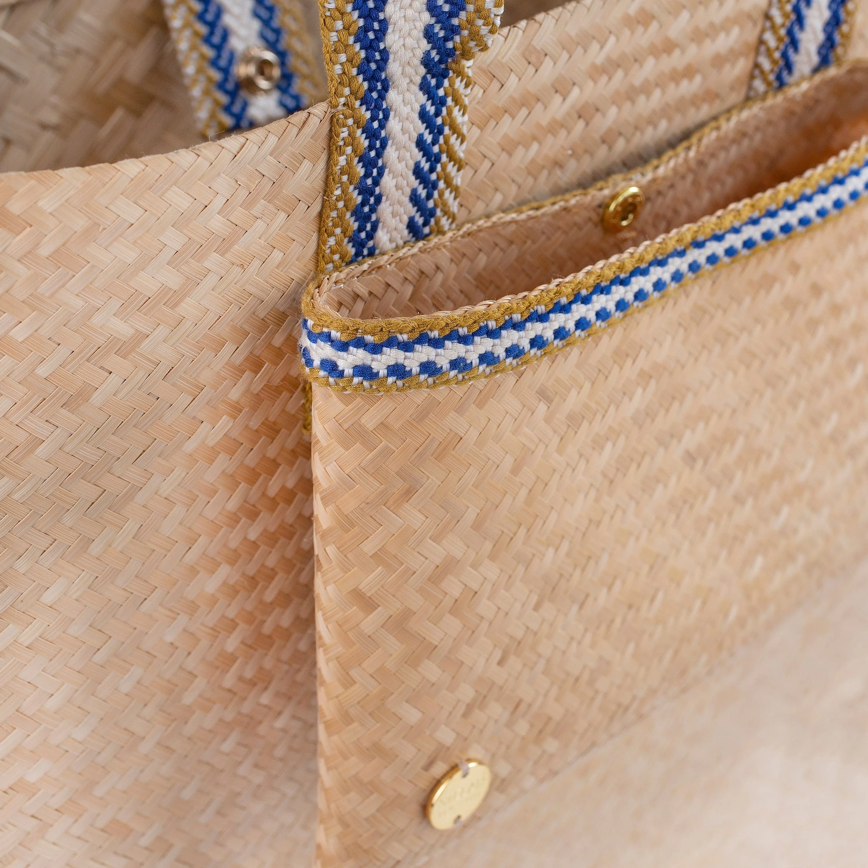 Lembata Bamboo Small Shopper Bag | Neutral & Blue Stripe
