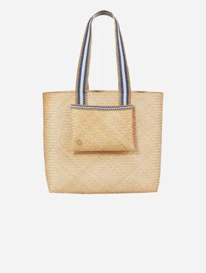 Lembata Bamboo Small Shopper Bag | Neutral & Blue Stripe