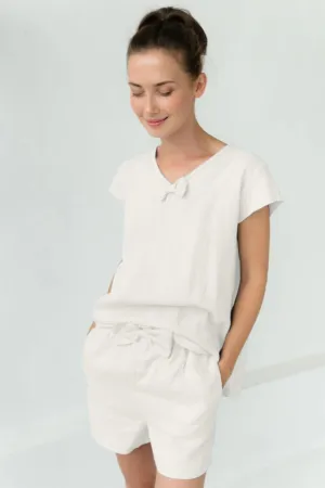 LeMuse linen Sleepwear GOODNIGHT SET, White, M