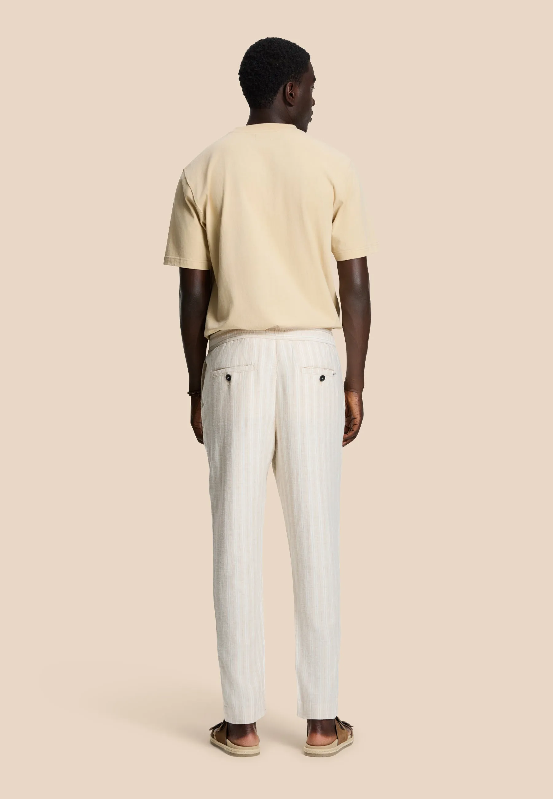 LENNY linen trousers yarn dye stripes | beige sand