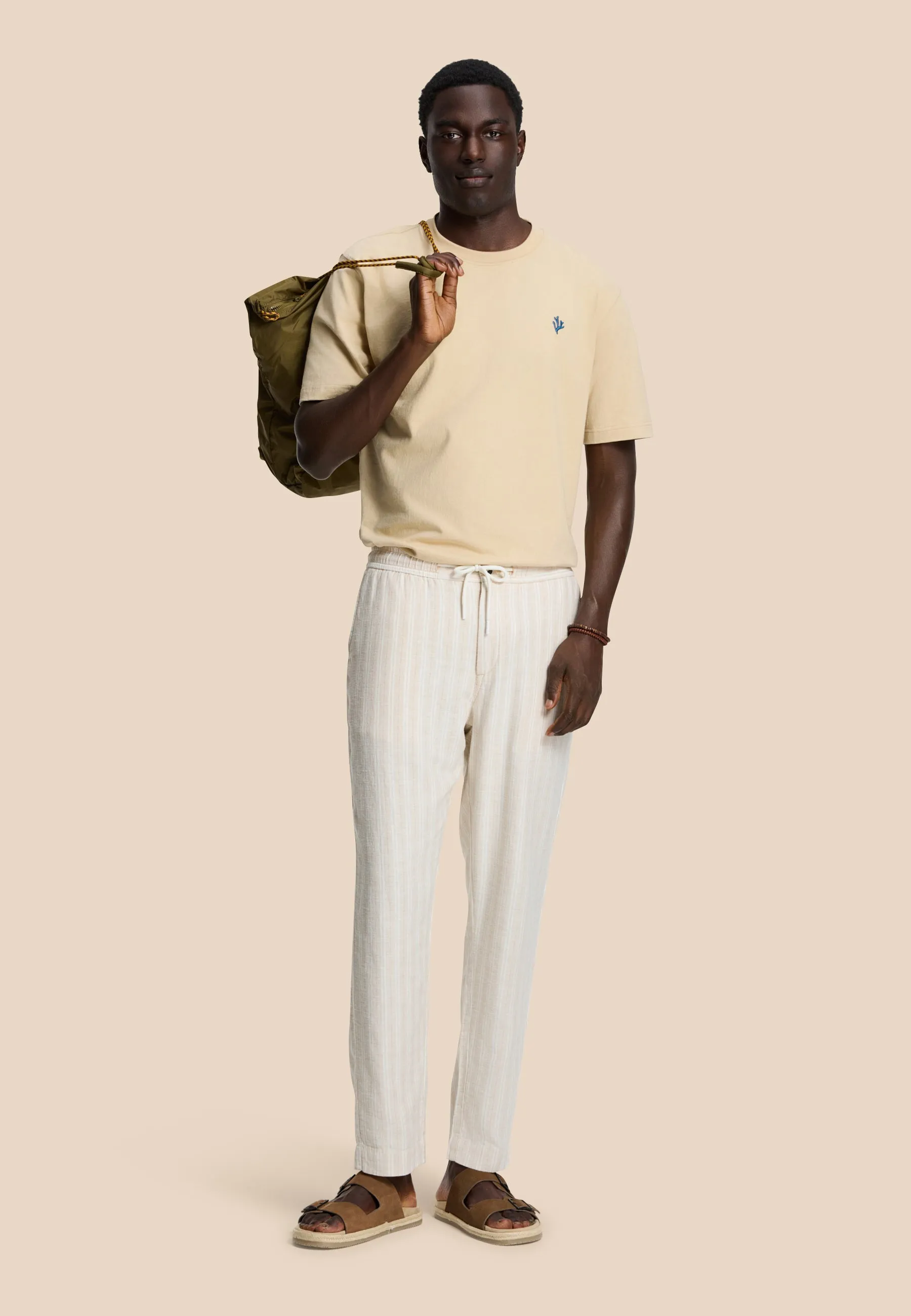 LENNY linen trousers yarn dye stripes | beige sand