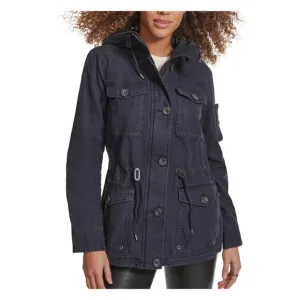 LEVIS Navy Four Pocket Military Field Jacket Cotton Canvas Hooded Hoodie MEDIUM