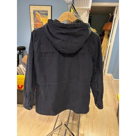 LEVIS Navy Four Pocket Military Field Jacket Cotton Canvas Hooded Hoodie MEDIUM
