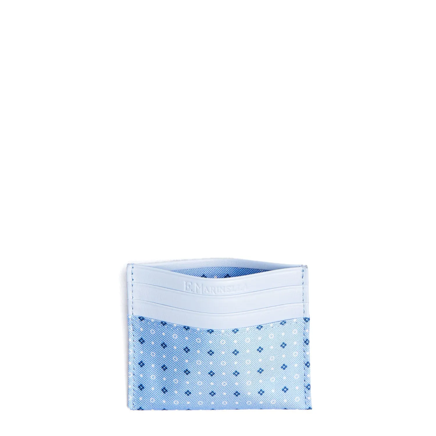 LIGHT BLUE LEATHER AND SILK CREDIT CARD HOLDER