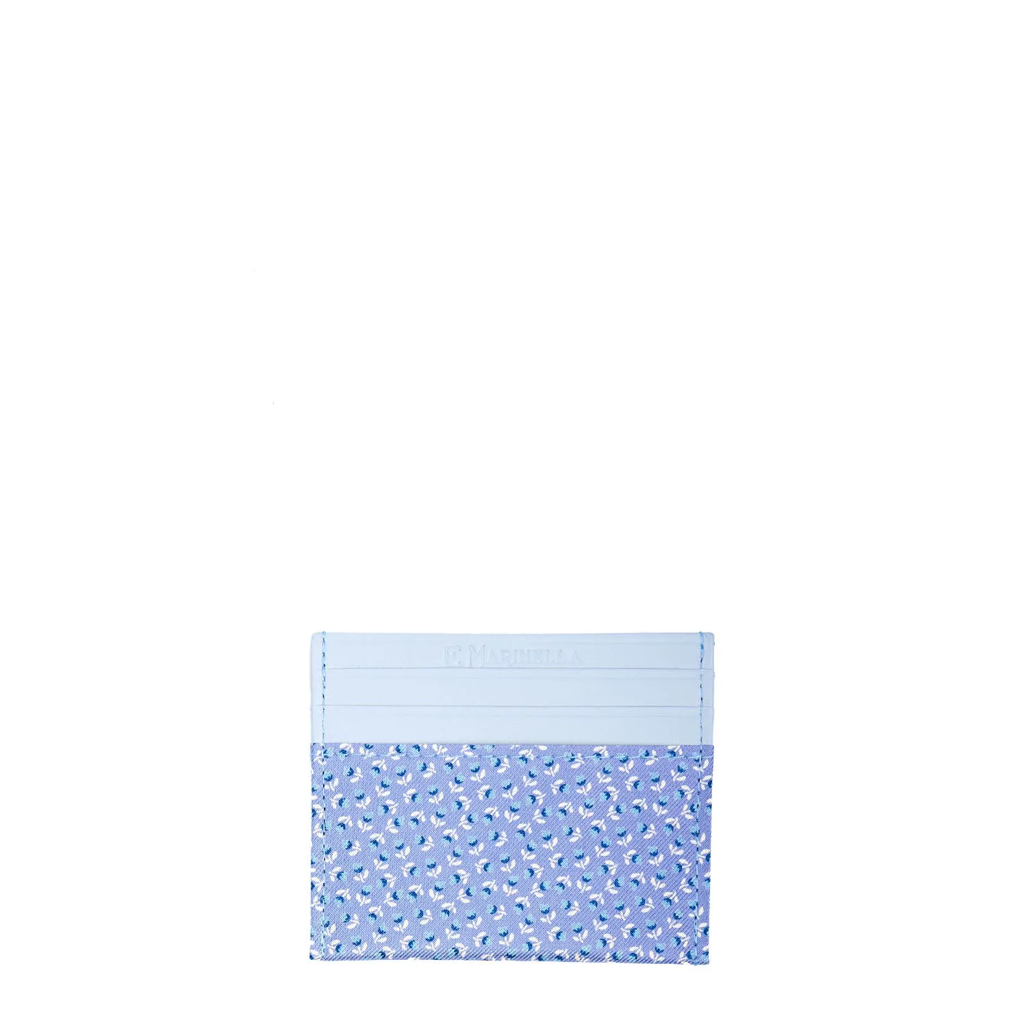 LIGHT BLUE LEATHER AND SILK CREDIT CARD HOLDER