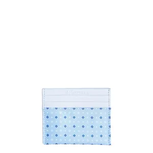 LIGHT BLUE LEATHER AND SILK CREDIT CARD HOLDER