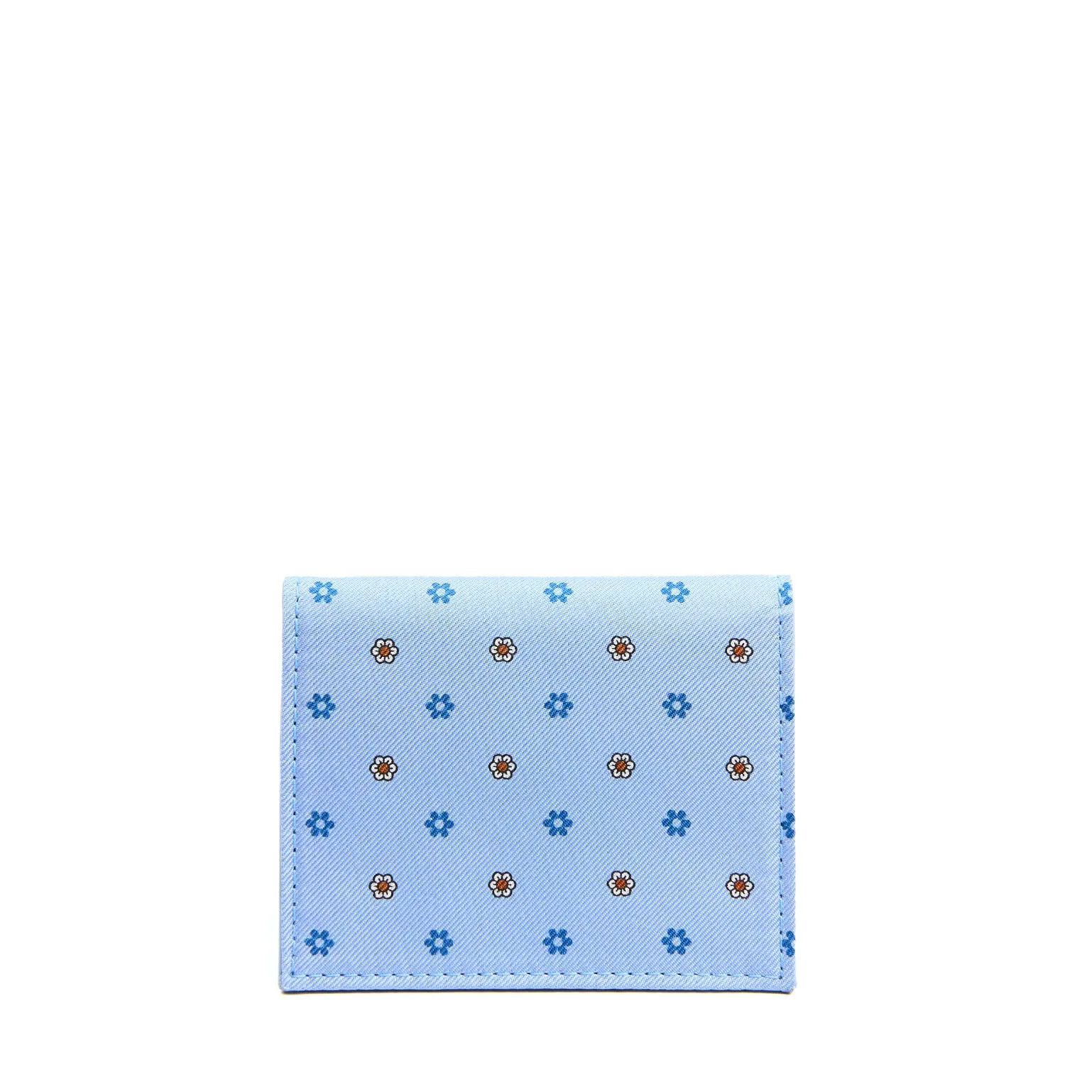 LIGHT BLUE SILK AND LEATHER FOLDING CARD HOLDER