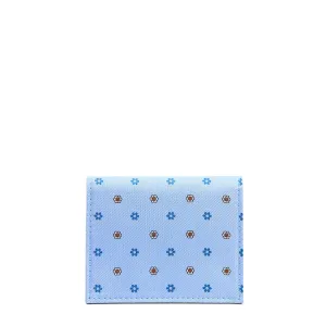 LIGHT BLUE SILK AND LEATHER FOLDING CARD HOLDER