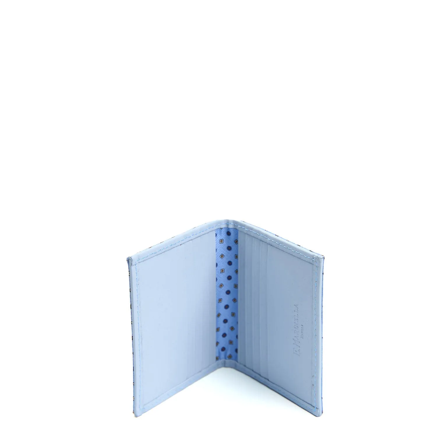 LIGHT BLUE SILK AND LEATHER FOLDING CARD HOLDER
