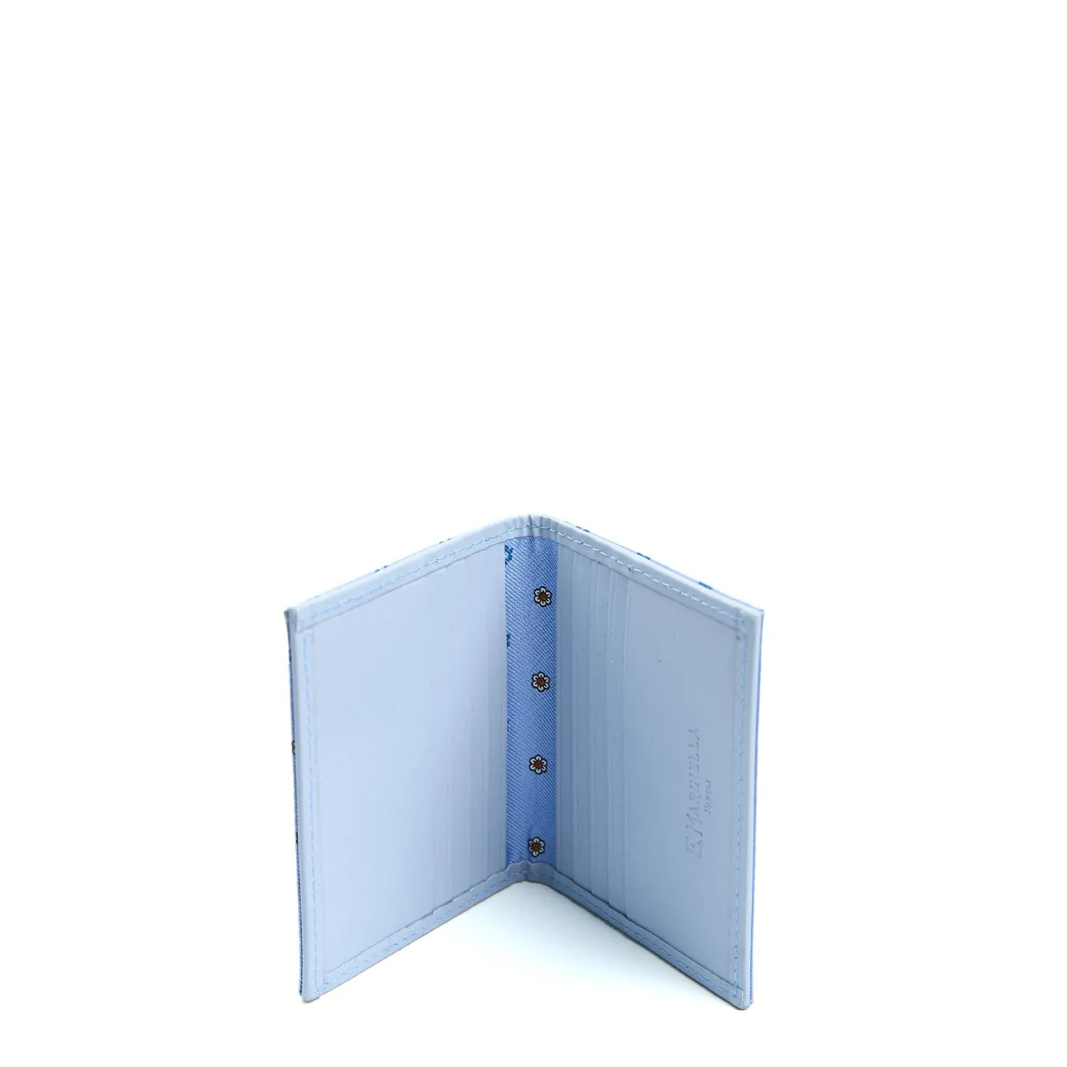 LIGHT BLUE SILK AND LEATHER FOLDING CARD HOLDER