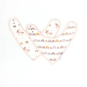 Lil North Co. Muslin Bandana Bib Set – Bright Unicorn & Rainbow